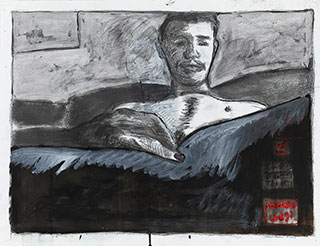 Paper_In-Bed-with-Benny_50x65cm_Grafitto,-acrylic,-stamp_2008