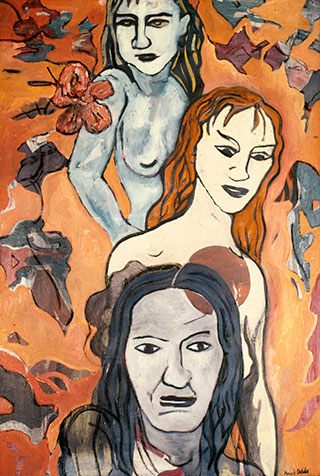 Canvas_Three-Women-(after-Pettibon)_60x40cm_Oil-on-canvas_1989